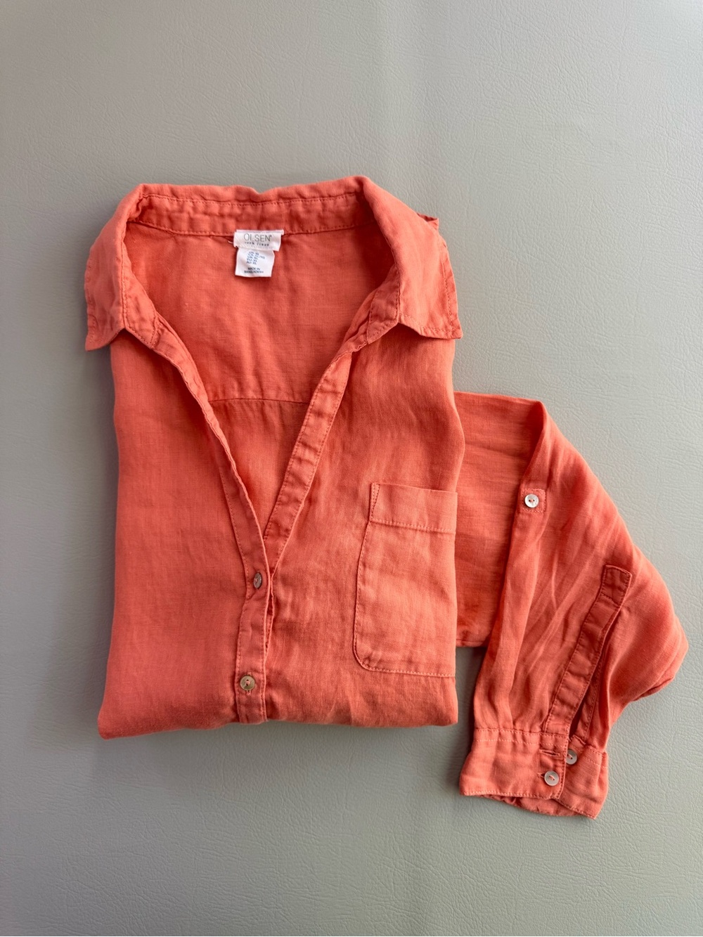 Sigrid Olsen Orange Coral Linen Dress Shirt Women’s XL
